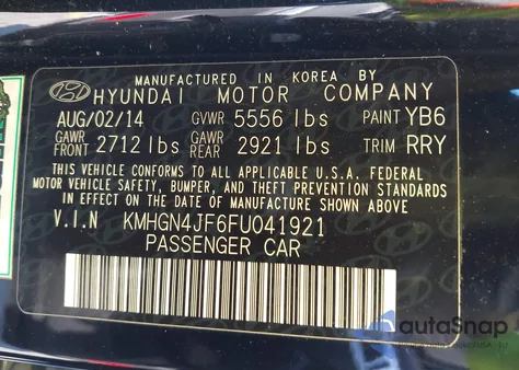 2015 Hyundai Genesis 5.0 from USA, damaged, VIN KMHGN4JF6FU041921